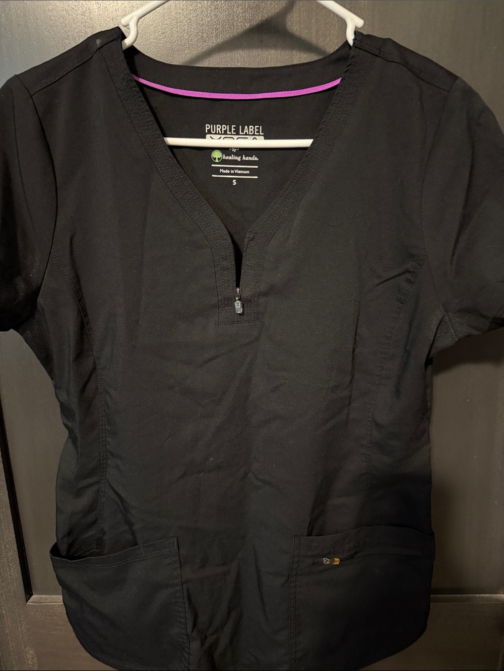 Women's Black V-Neck Scrub Top- Purple Label Yoga